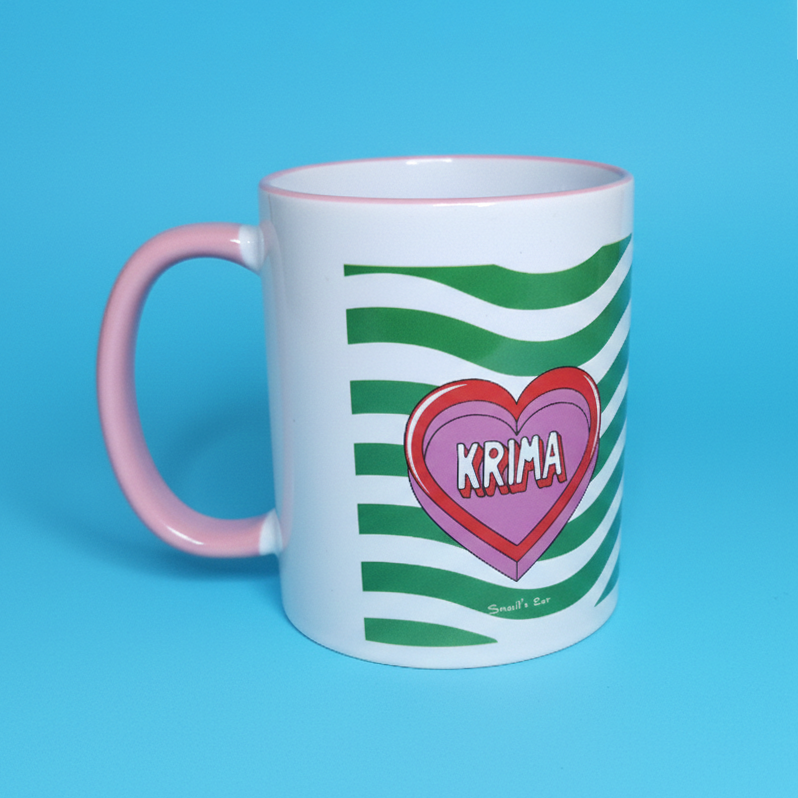 Πορσελάνινη Κούπα Καρδιά ΚΡΙΜΑ Πράσινη με Ροζ Χρωματιστό Χείλος και Χερούλι