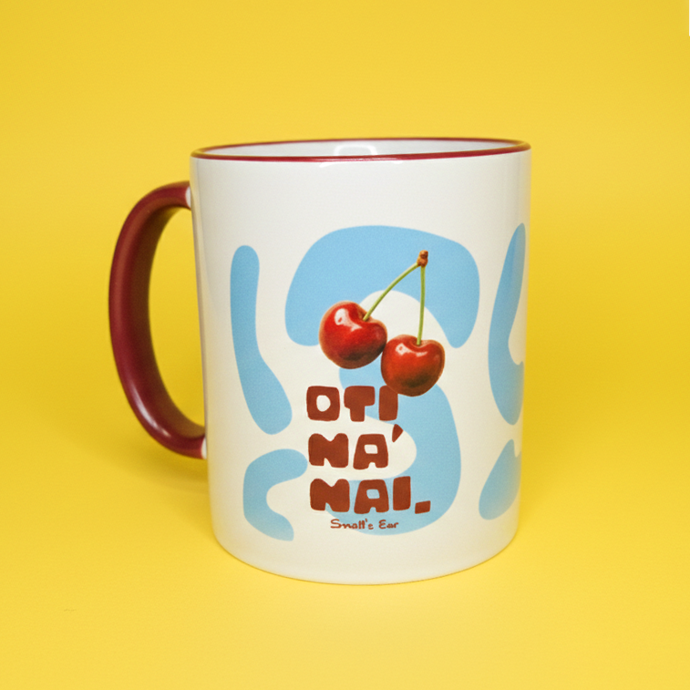 Πορσελάνινη Κούπα Κεράσια ΟΤΙ ΝΑ'ΝΑΙ Γαλάζια με Μπορντό Χρωματιστό Χείλος και Χερούλι