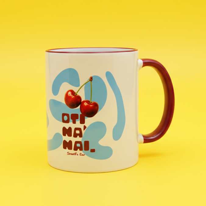 Πορσελάνινη Κούπα Κεράσια ΟΤΙ ΝΑ'ΝΑΙ Γαλάζια με Μπορντό Χρωματιστό Χείλος και Χερούλι