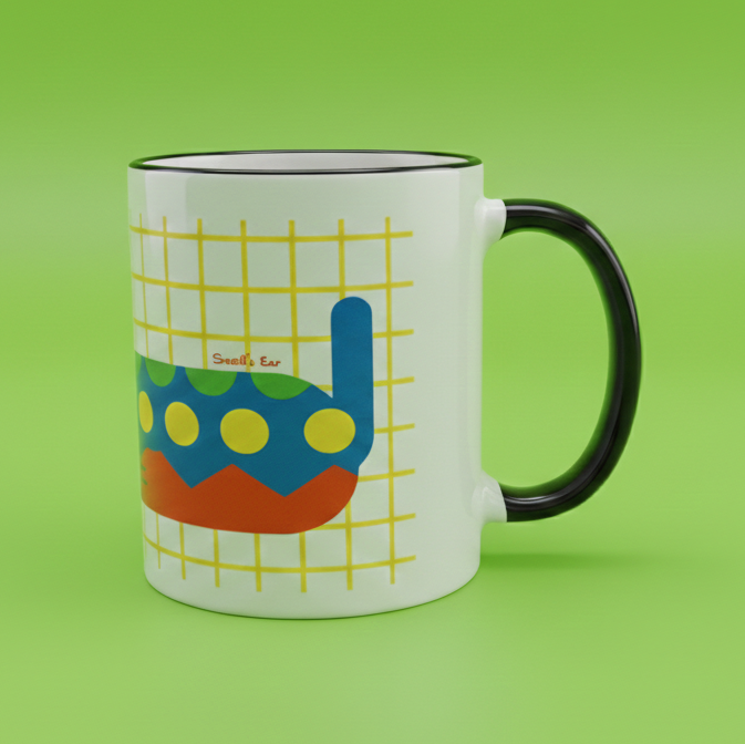 Πορσελάνινη Κούπα Σκύλο-Λάβερ Κίτρινη με Μαύρο Χρωματιστό Χείλος και Χερούλι