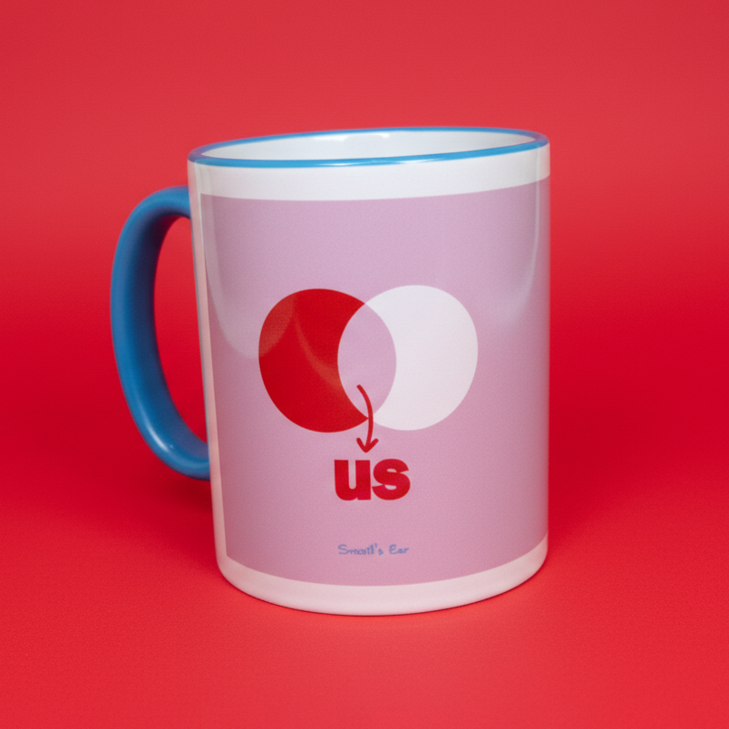 Πορσελάνινη Κούπα US Ροζ με Γαλάζιο Χρωματιστό Χείλος και Χερούλι