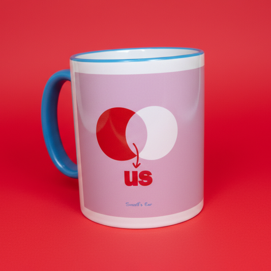 Πορσελάνινη Κούπα US Ροζ με Γαλάζιο Χρωματιστό Χείλος και Χερούλι