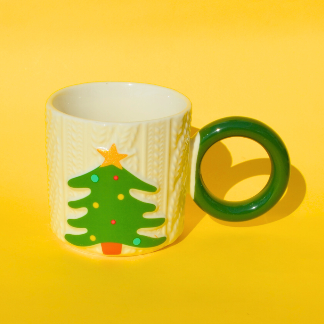 Χριστουγεννιάτικη Πορσελάνινη Κούπα Έλατο Xmas Tree με Στρογγυλή Λαβή
