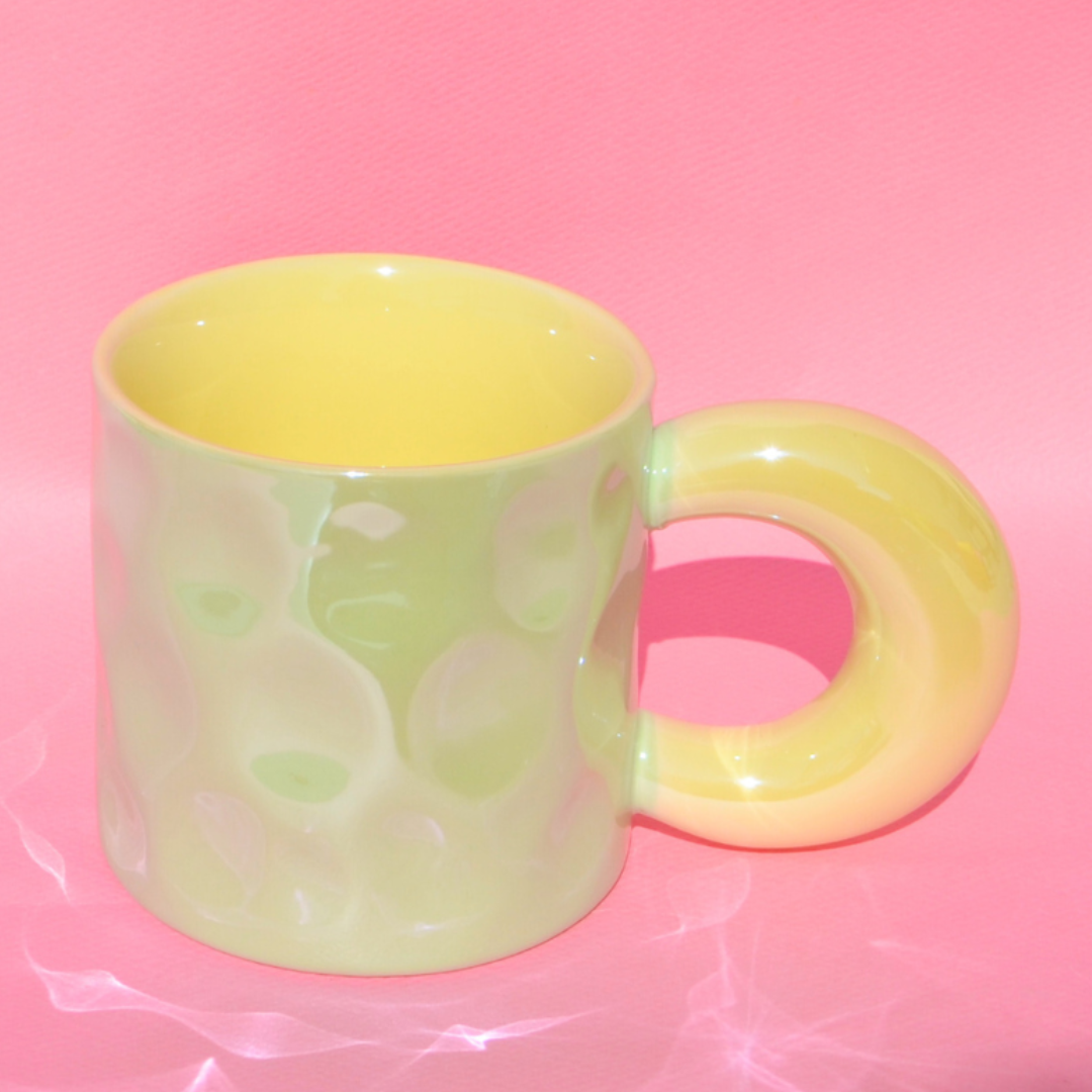 Κεραμική Λαχανί Κούπα Μεταλιζέ με Χοντρή Κίτρινη Λαβή