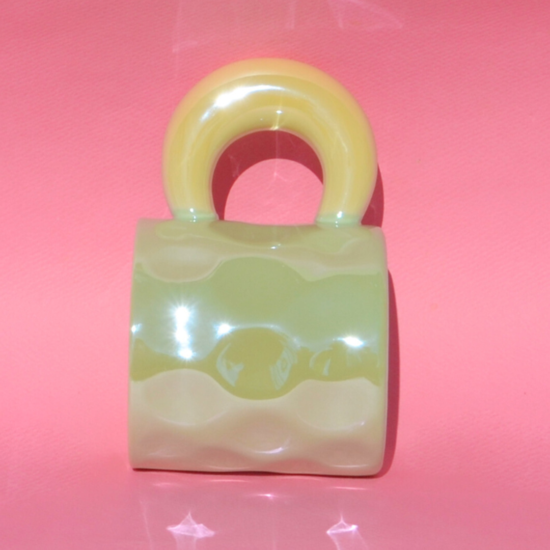 Κεραμική Λαχανί Κούπα Μεταλιζέ με Χοντρή Κίτρινη Λαβή