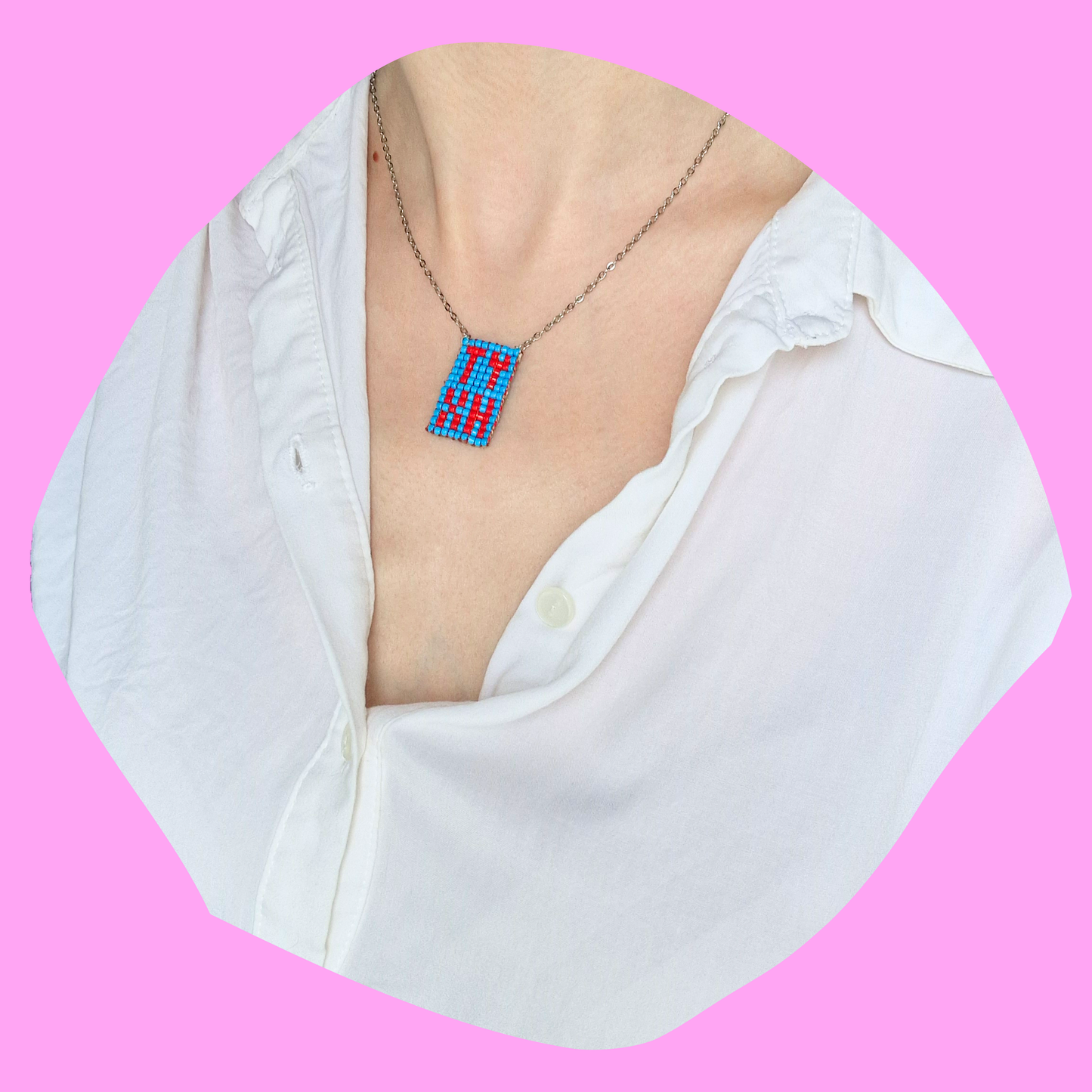 Χειροποίητο Κολιέ Τύχη από Χάντρες σε Ατσάλινη Ασημένια Αλυσίδα