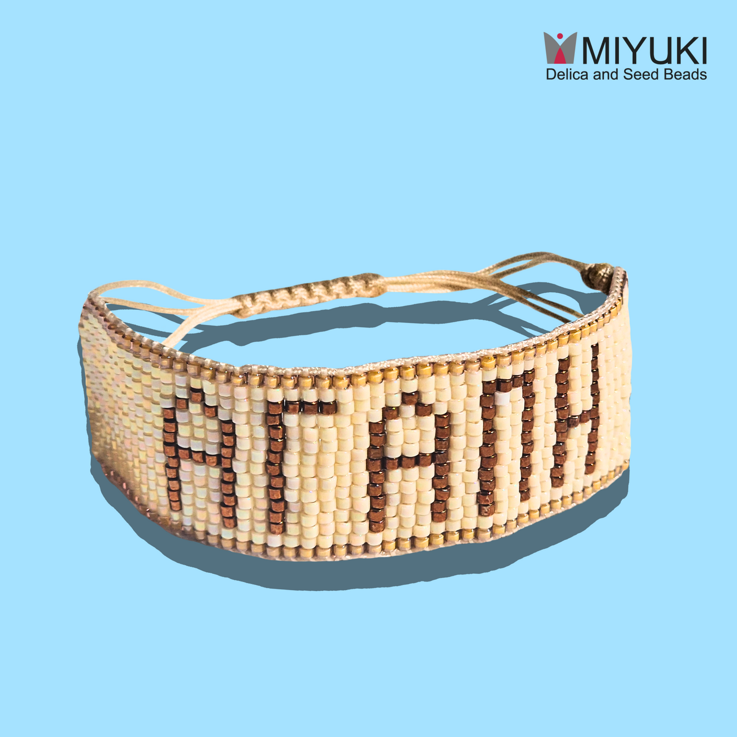 Χειροποίητο Βραχιόλι ΑΓΑΠΗ από Χάντρες Miyuki με Μπεζ Κούμπωμα Μακραμέ