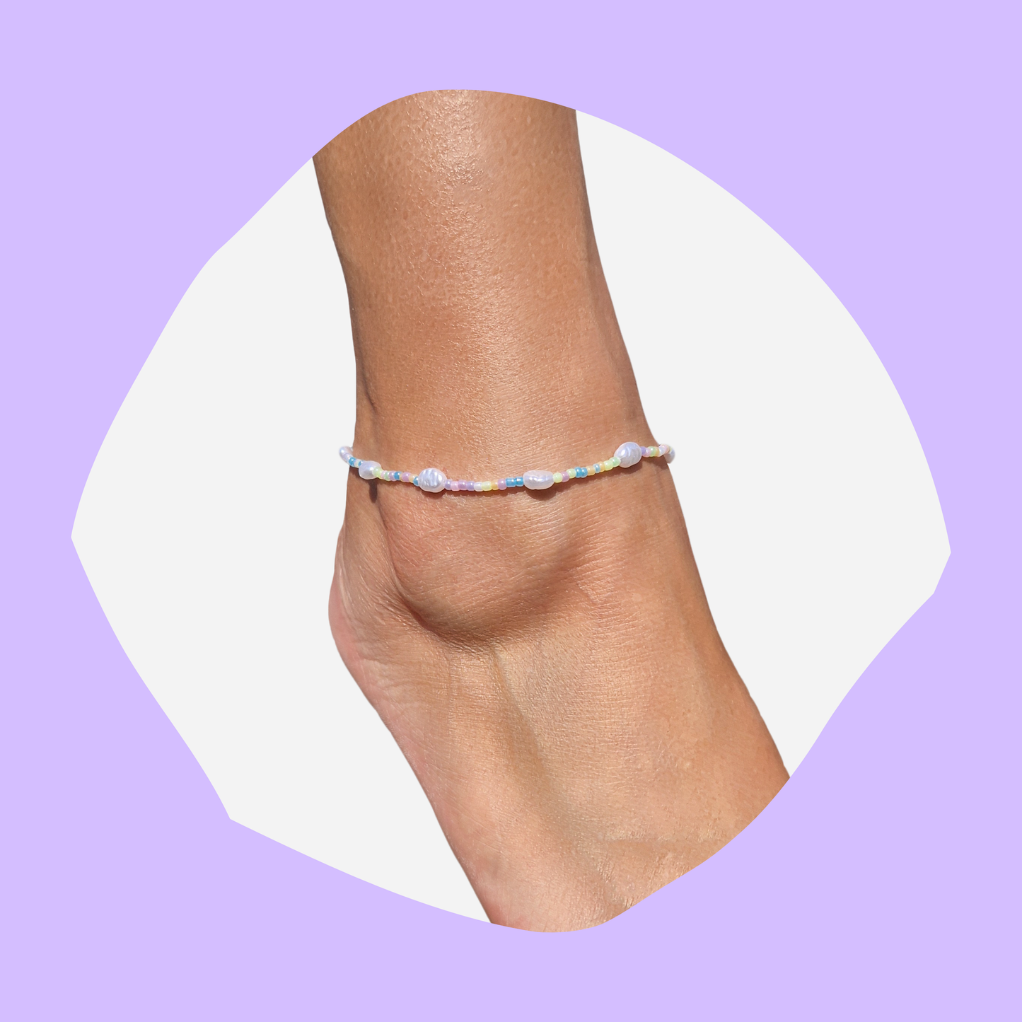Χειροποίητο Βραχιόλι Ποδιού από Παστέλ Ιριδίζον Χάντρες και Απομίμηση Mαργαριταριού