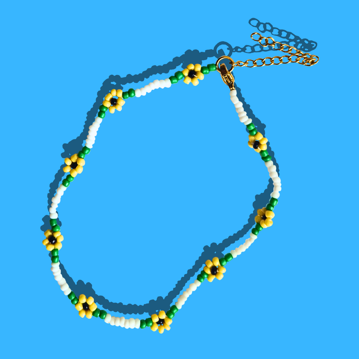 Χειροποίητο Βραχιόλι Ποδιού Λευκό με Ηλιοτρόπια από Χάντρες