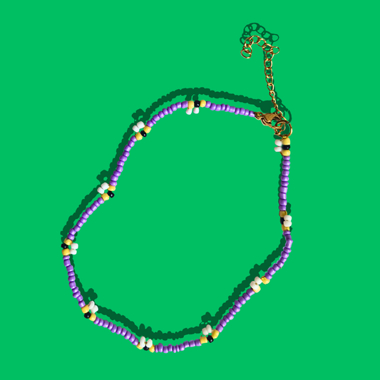 Χειροποίητο Βραχιόλι Ποδιού Λιλά με Μελισσούλες από Χάντρες