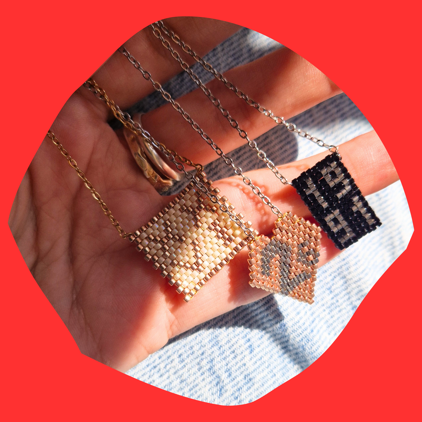 Χειροποίητο Κολιέ Δίχρωμη Καρδιά Γούρι 26 από Ατσάλινες Ασημένιες Χάντρες και Χάντρες MIYUKI σε Ατσάλινη Ασημένια Αλυσίδα