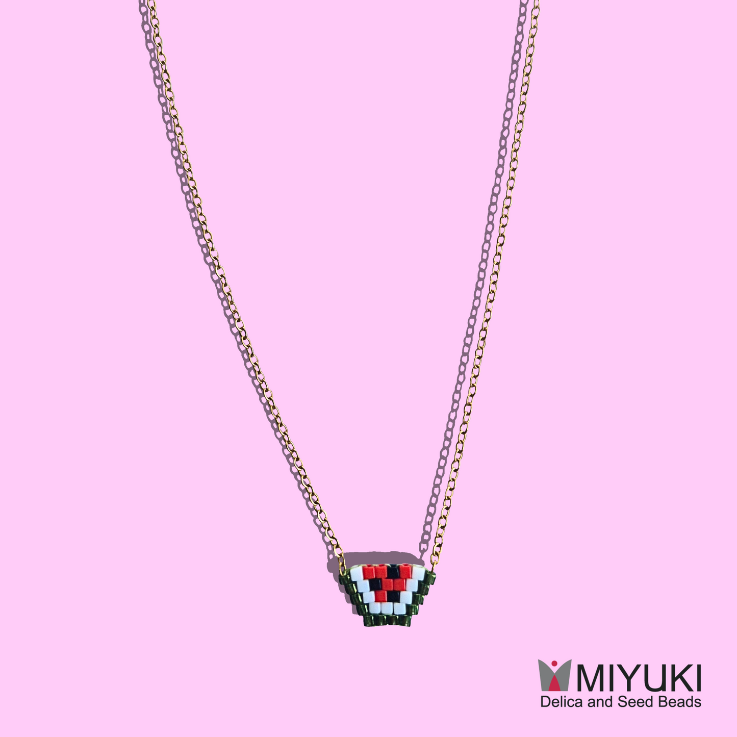 Χειροποίητο Κολιέ Καρπούζι από Χάντρες MIYUKI σε Ατσάλινη Χρυσή Αλυσίδα