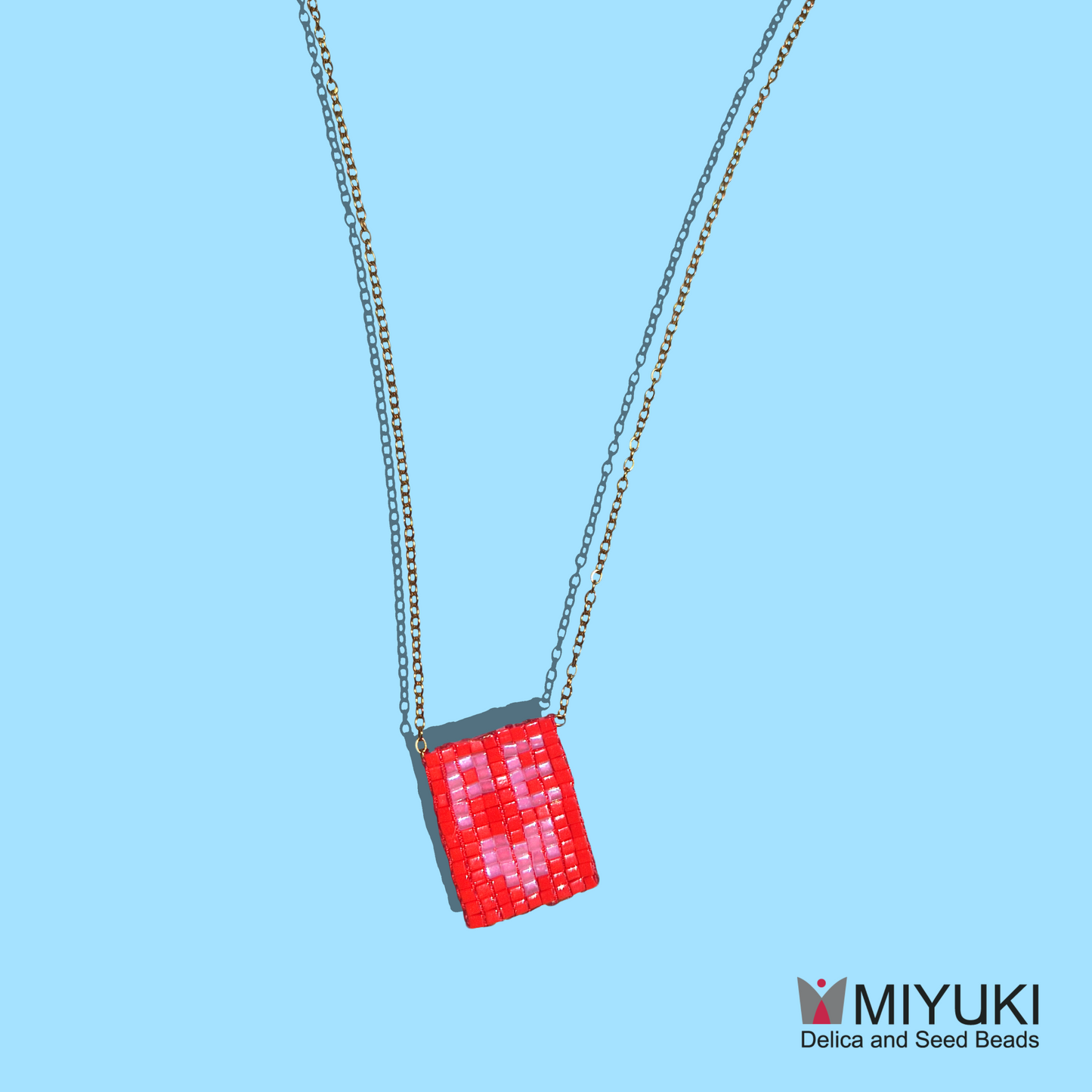 Χειροποίητο Κολιέ Ρε Καρδούλα από Χάντρες MIYUKI σε Ατσάλινη Χρυσή Αλυσίδα