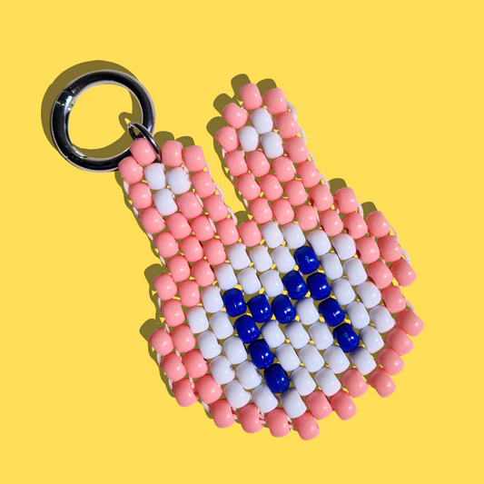 Μπρελόκ Τσάντας Χειροποίητο Custom από Χάντρες Κουνελάκι Με Μονόγραμμα