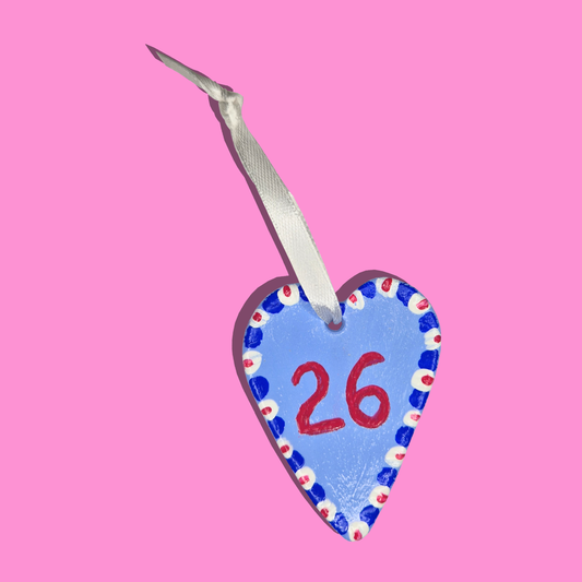 Χειροποίητο Χριστουγεννιάτικο Κεραμικό Στολίδι Γαλάζια Καρδιά '26