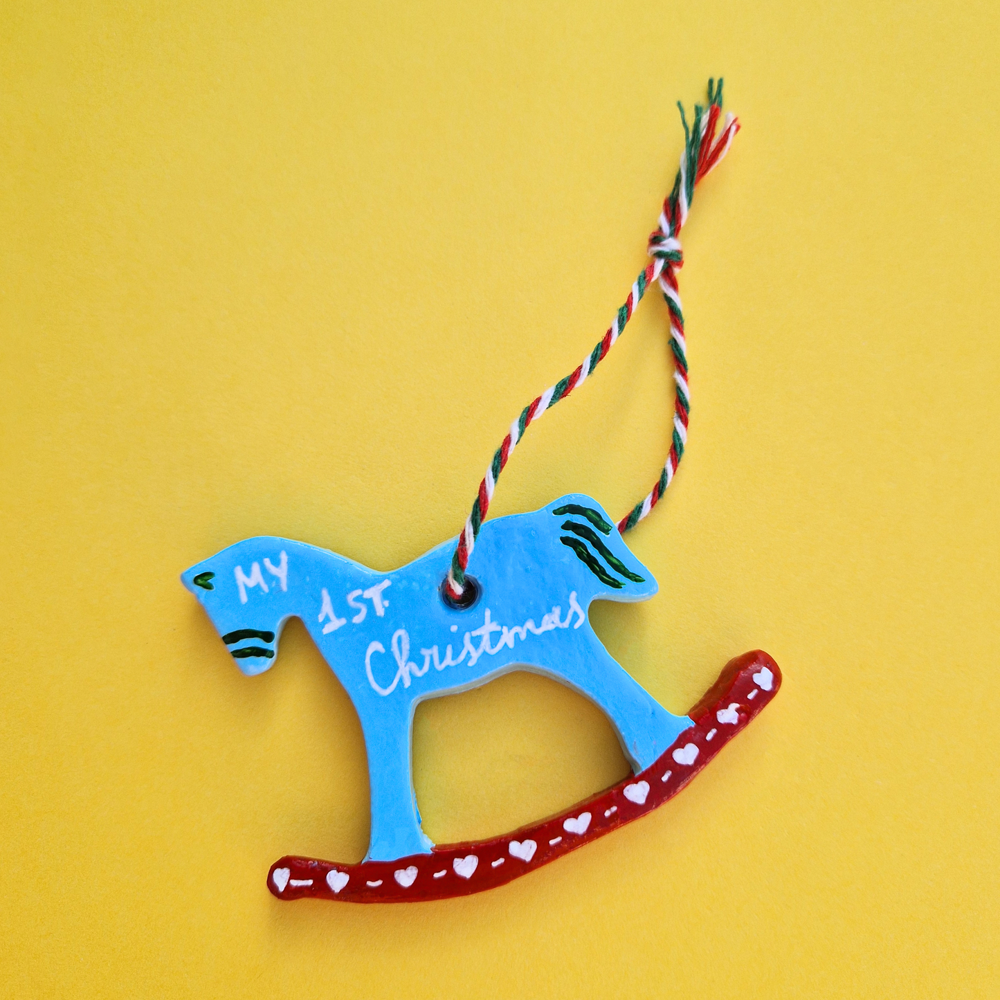Χειροποίητο Χριστουγεννιάτικο Κεραμικό Στολίδι Γαλάζιο Αλογάκι My First Christmas (τα Πρώτα μου Χριστούγεννα)