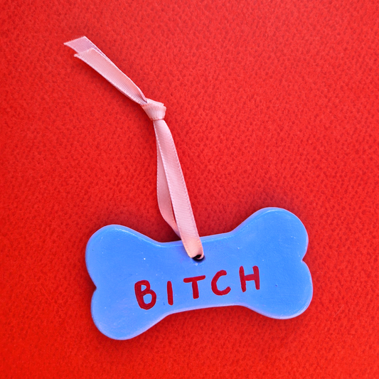 Χειροποίητο Χριστουγεννιάτικο Κεραμικό Στολίδι Γαλάζιο Κόκκαλο Bitch