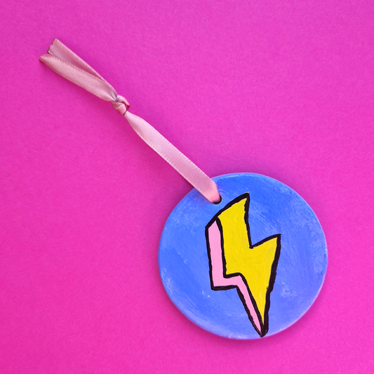 Χειροποίητο Χριστουγεννιάτικο Κεραμικό Στολίδι Γαλάζιο με Κεραυνό