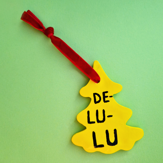 Χειροποίητο Χριστουγεννιάτικο Κεραμικό Στολίδι Κίτρινο Έλατο Delulu