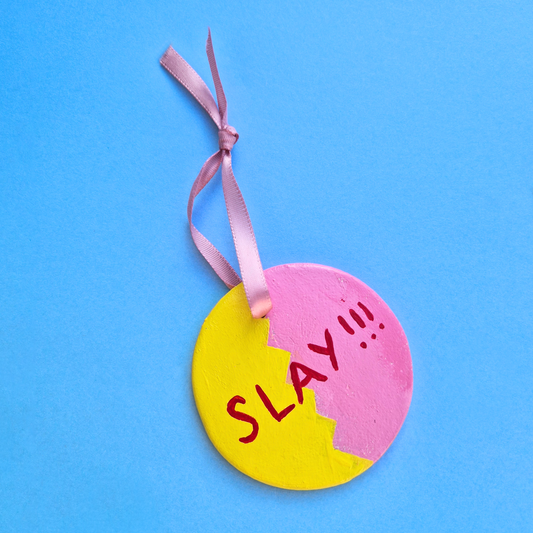 Χειροποίητο Χριστουγεννιάτικο Κεραμικό Στολίδι Κίτρινο-Ροζ Slay