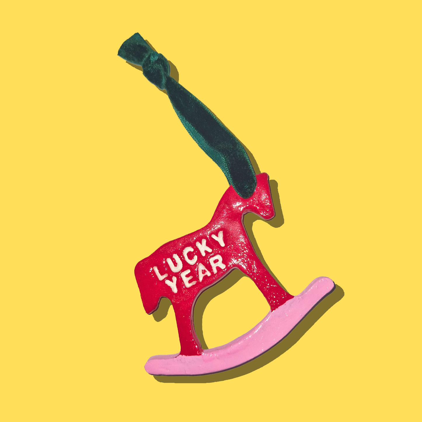 Χειροποίητο Χριστουγεννιάτικο Κεραμικό Στολίδι Κόκκινο Αλογάκι Lucky Year (Τυχερή Χρονιά)