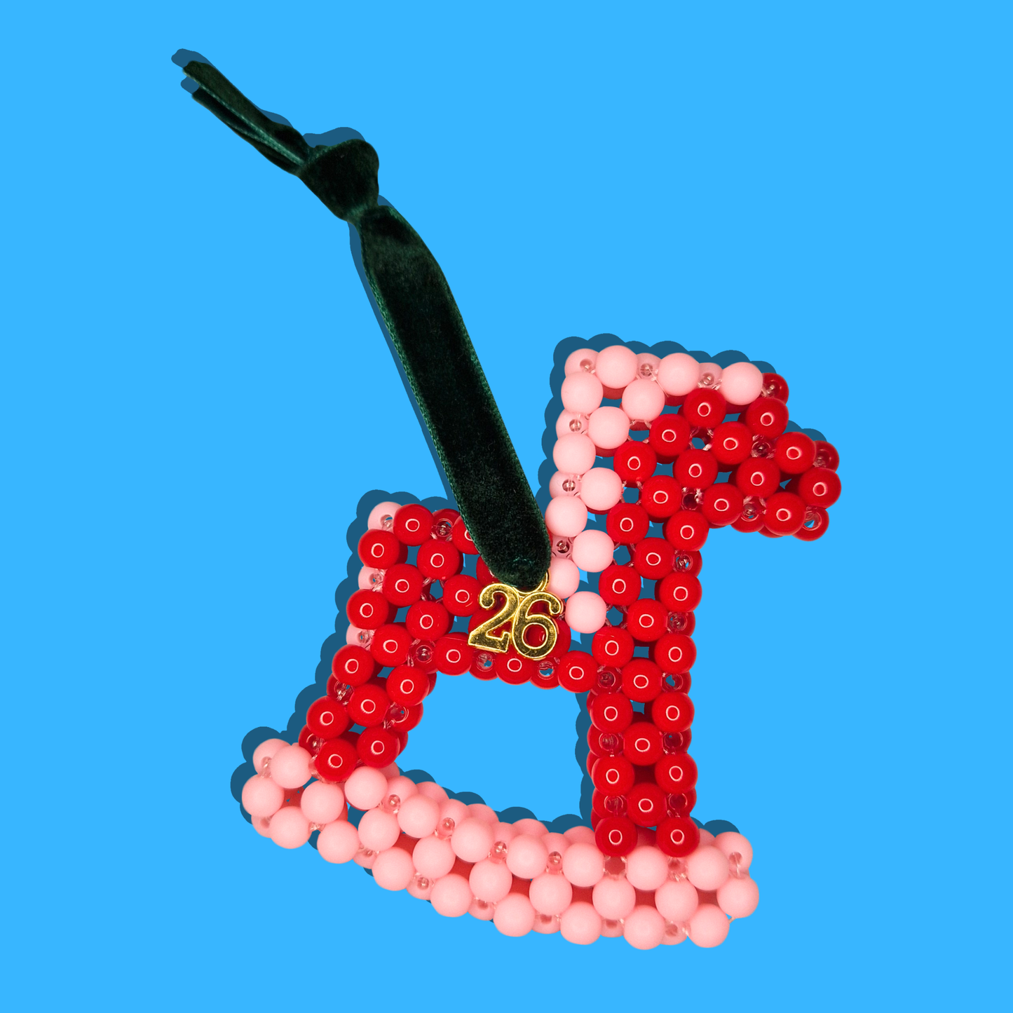 Χειροποίητο Χριστουγεννιάτικο Στολίδι από Χάντρες Ροζ-Κόκκινο Αλογάκι