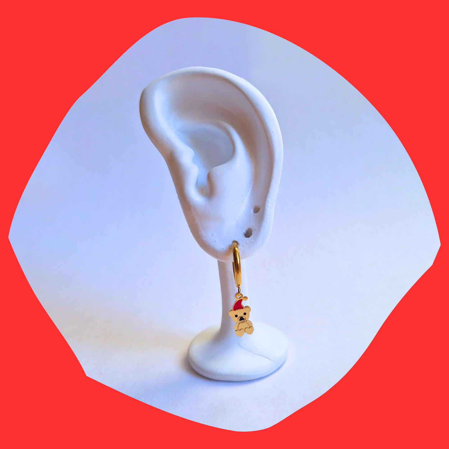 Χριστουγεννιάτικα Ατσάλινα Χρυσά Σκουλαρίκια Αρκουδάκι με Σμάλτο