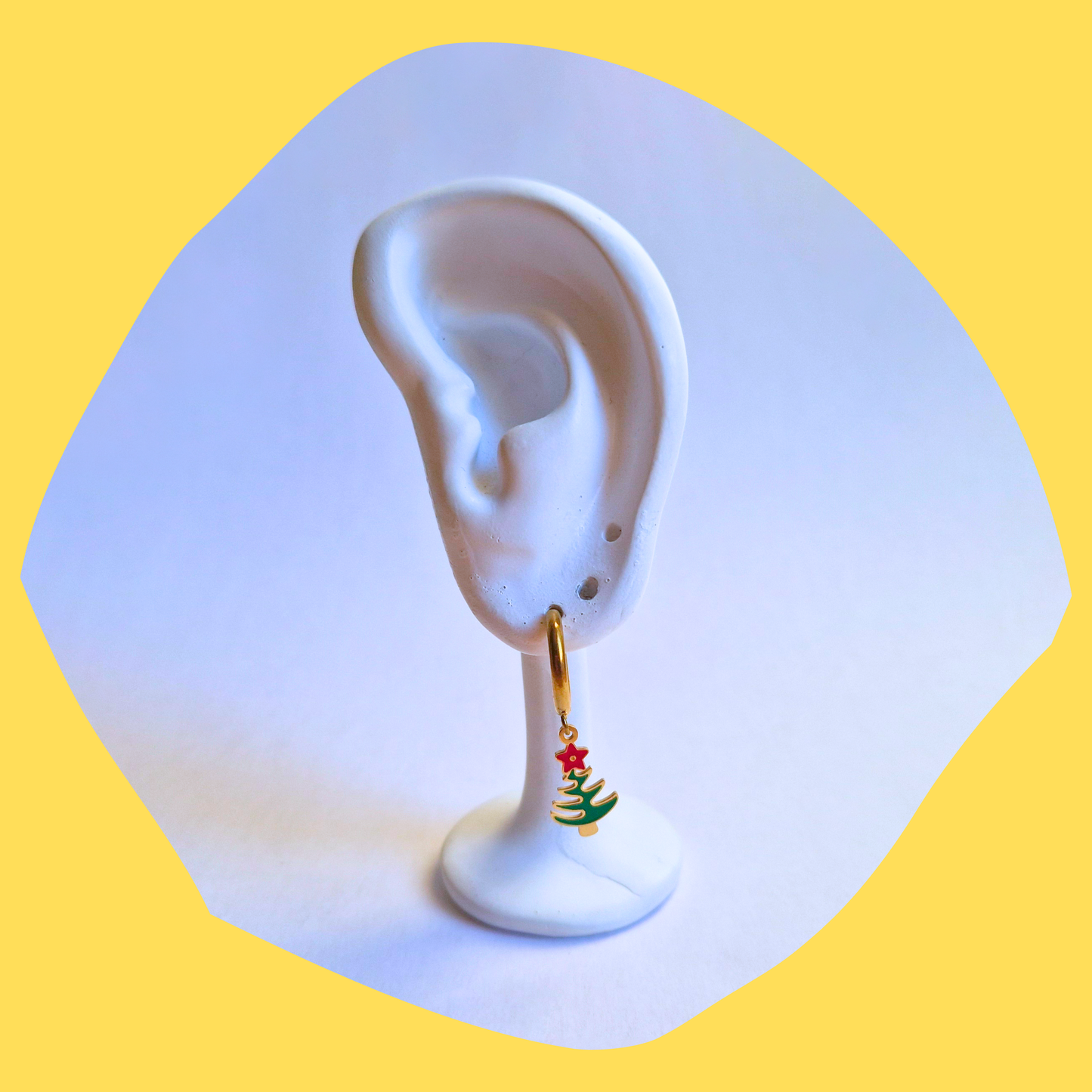 Χριστουγεννιάτικα Ατσάλινα Χρυσά Σκουλαρίκια Έλατο με Σμάλτο