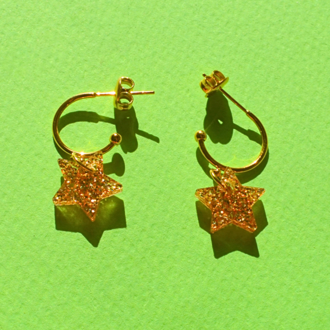 Χριστουγεννιάτικα Ατσάλινα Χρυσά Σκουλαρίκια με Πλέξι Αστέρι Star