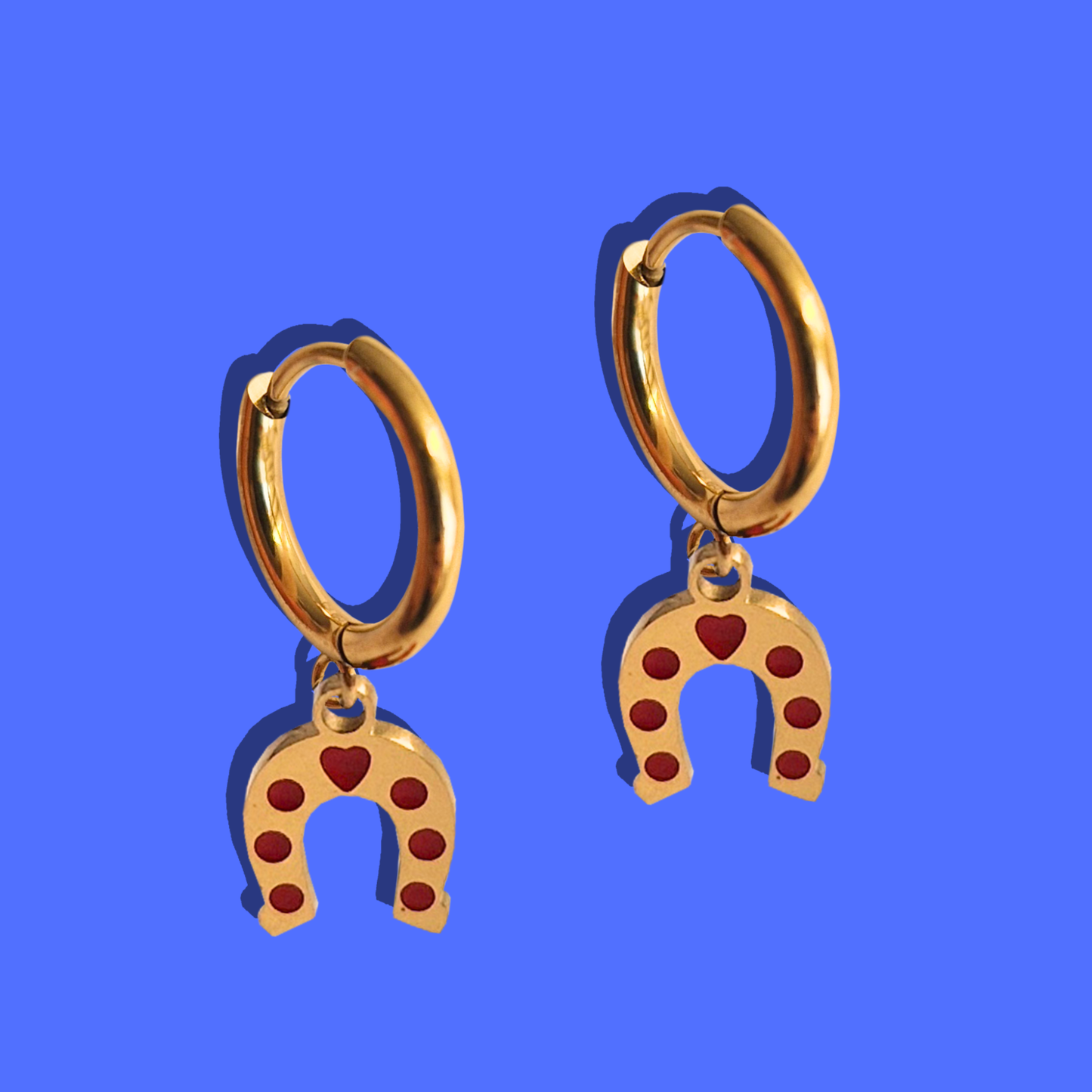 Χριστουγεννιάτικα Ατσάλινα Χρυσά Σκουλαρίκια Πέταλο με Σμάλτο