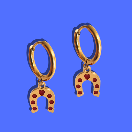 Χριστουγεννιάτικα Ατσάλινα Χρυσά Σκουλαρίκια Πέταλο με Σμάλτο