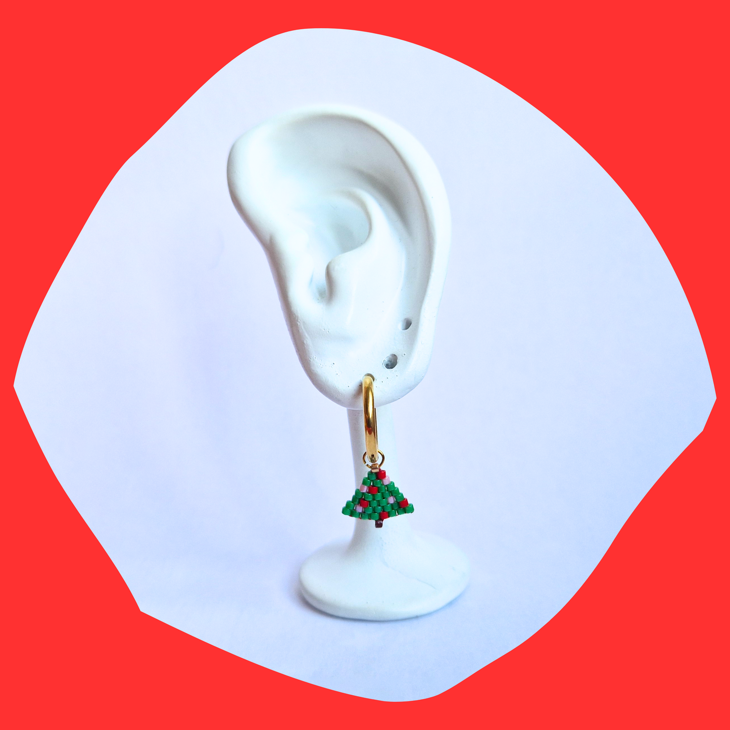 Χριστουγεννιάτικα Χειροποίητα Ατσάλινα Χρυσά Σκουλαρίκια Έλατο από Χάντρες Miyuki