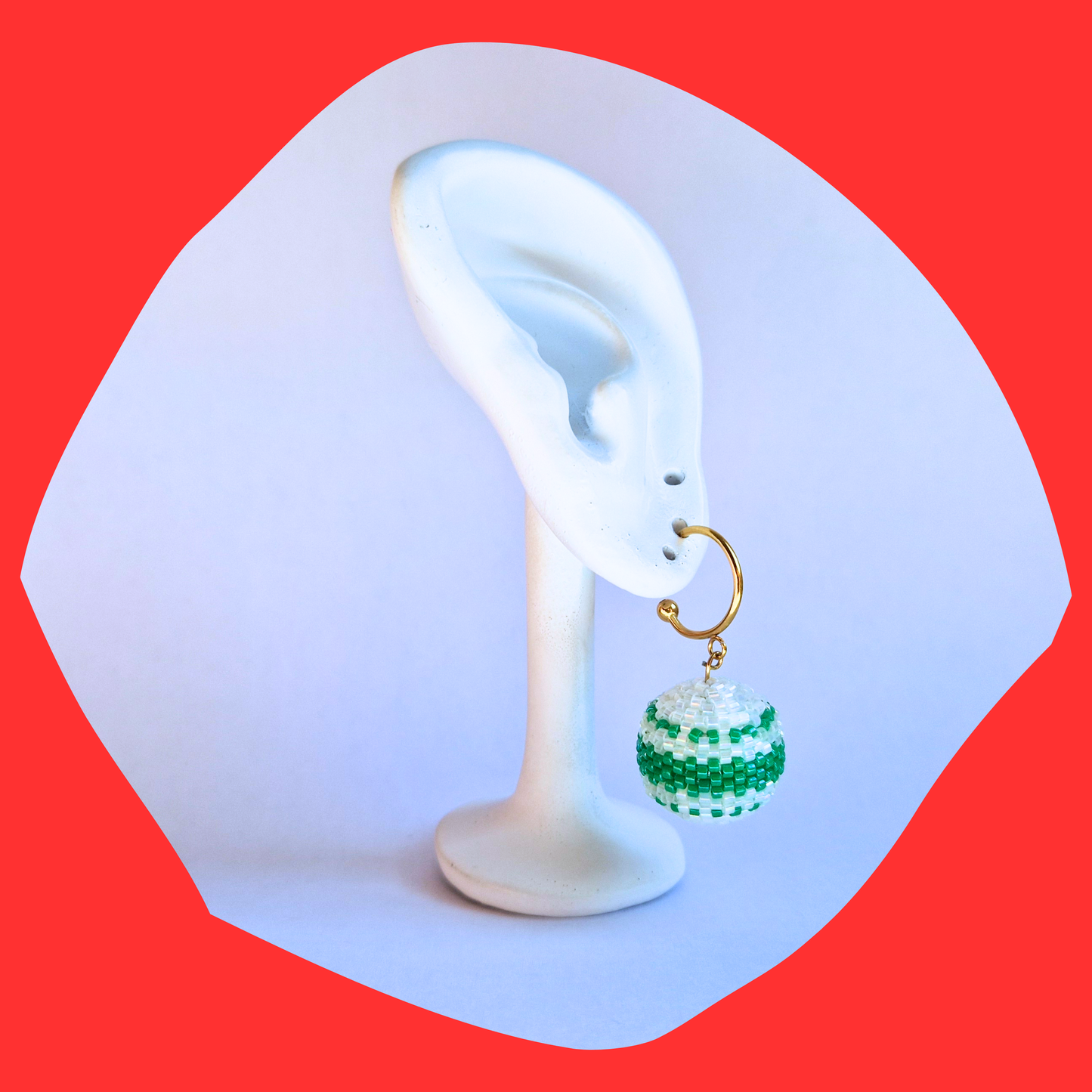 Χριστουγεννιάτικα Χειροποίητα Ατσάλινα Χρυσά Σκουλαρίκια Μπάλα από Χάντρες Miyuki Πράσινη-Περλέ