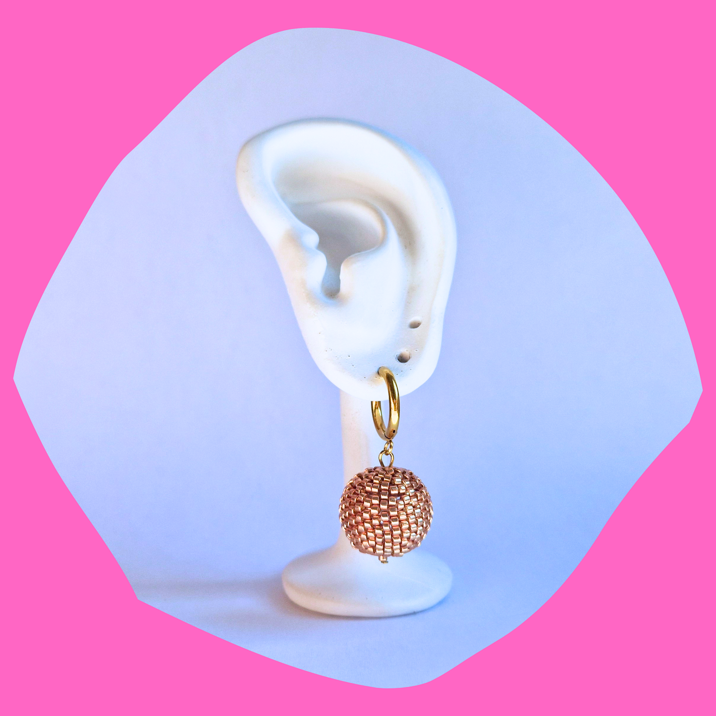 Χριστουγεννιάτικα Χειροποίητα Ατσάλινα Χρυσά Σκουλαρίκια Μπάλα από Χάντρες Miyuki Χρυσή