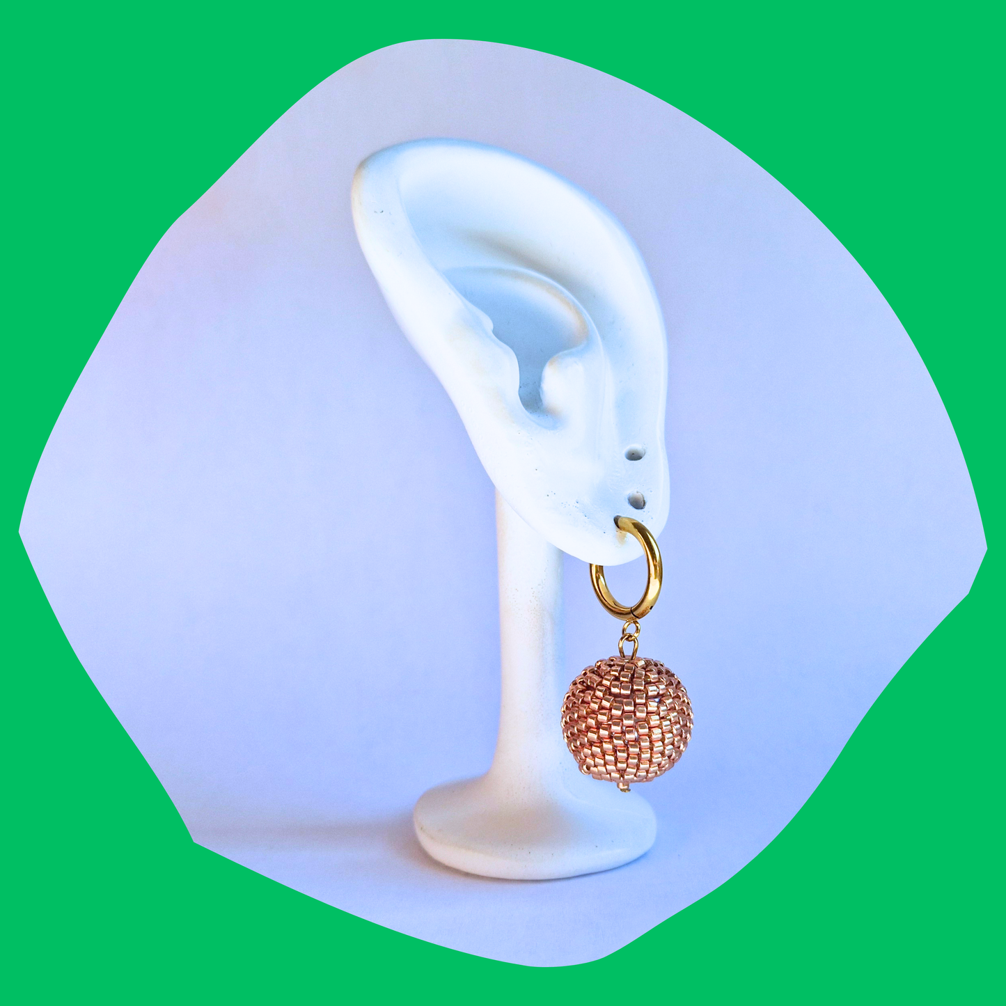 Χριστουγεννιάτικα Χειροποίητα Ατσάλινα Χρυσά Σκουλαρίκια Μπάλα από Χάντρες Miyuki Χρυσή