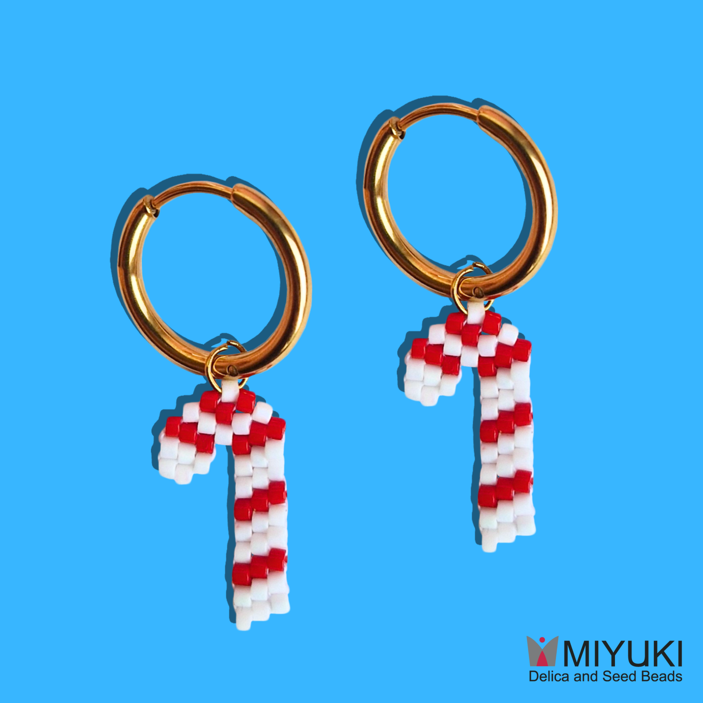 Χριστουγεννιάτικα Χειροποίητα Ατσάλινα Χρυσά Σκουλαρίκια Ζαχαρωτό από Χάντρες Miyuki Christmas Candy