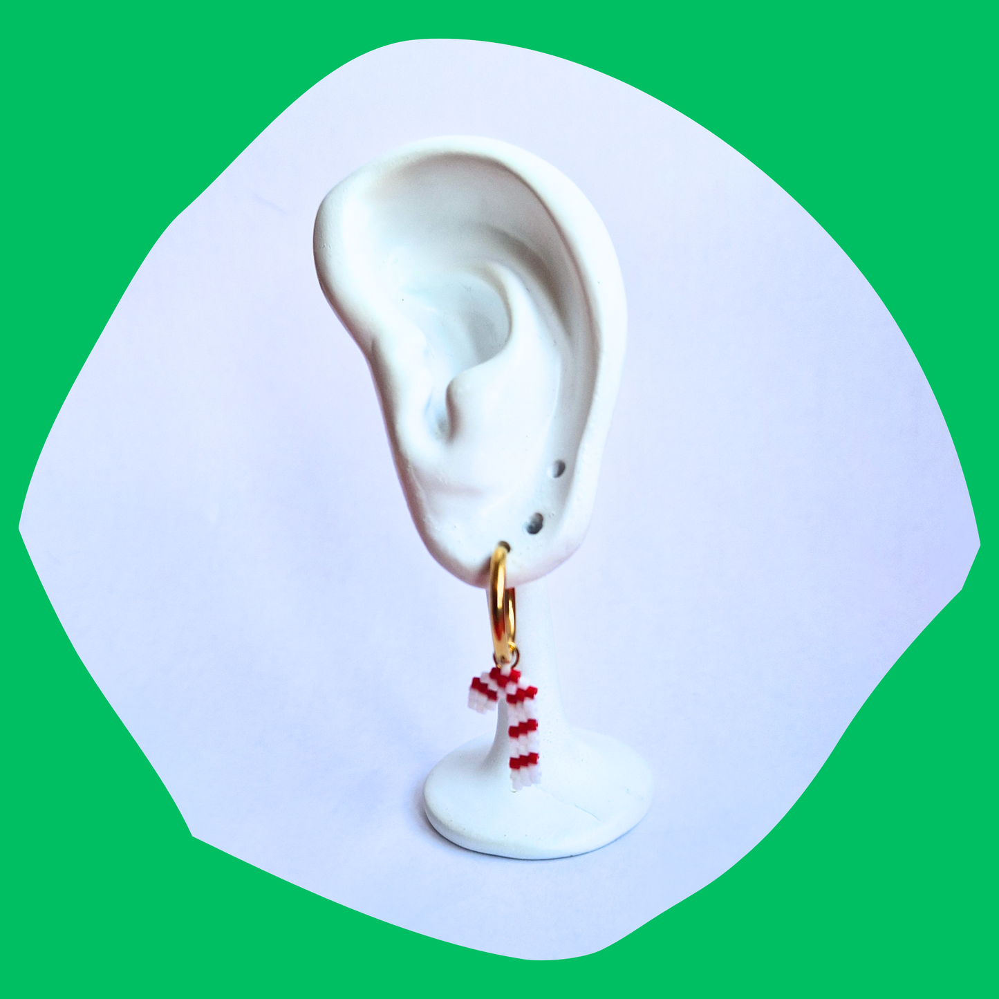 Χριστουγεννιάτικα Χειροποίητα Ατσάλινα Χρυσά Σκουλαρίκια Ζαχαρωτό από Χάντρες Miyuki Christmas Candy