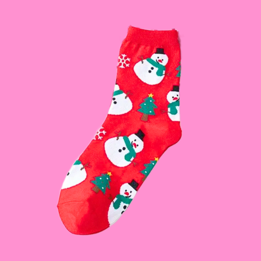 Γυναικείες Χριστουγεννιάτικες Κόκκινες Κάλτσες με Σχέδια Χιονάνθρωπος Snowman
