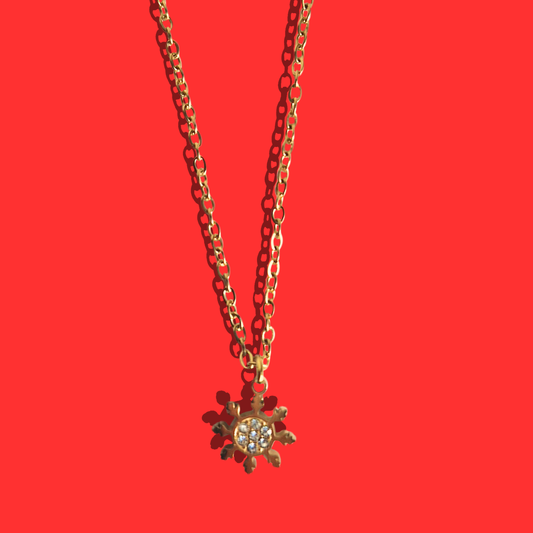 Χριστουγεννιάτικο Ατσάλινο Κολιέ Χιονονιφάδα με Ζιργκόν σε Ατσάλινη Χρυσή Αλυσίδα