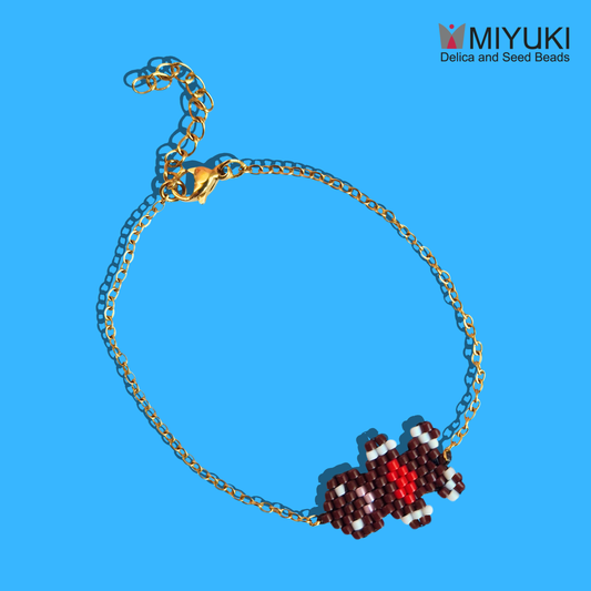 Χριστουγεννιάτικο Χειροποίητο Βραχιόλι Χεριού Μπισκοτάκι από Χάντρες Miyuki σε Ατσάλινη Χρυσή Αλυσίδα Gingerbread Man