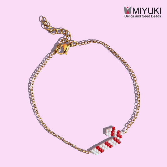 Χριστουγεννιάτικο Χειροποίητο Βραχιόλι Χεριού Ζαχαρωτό από Χάντρες Miyuki σε Ατσάλινη Χρυσή Αλυσίδα Christmas Candy