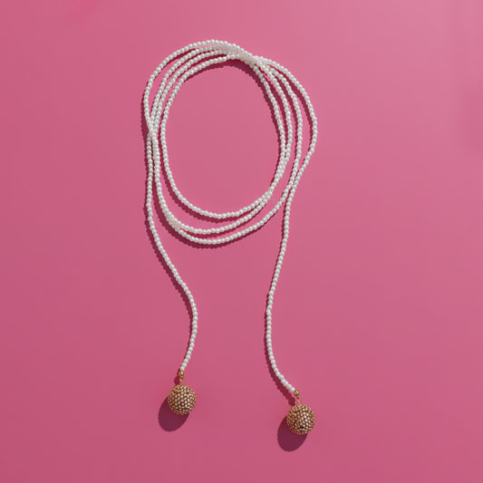 Χριστουγεννιάτικο Χειροποίητο Κολιέ από Ακρυλικές Πέρλες και Μπάλες από Χάντρες Miyuki Χρυσές